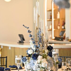 Gold Candelabra with blue flowers