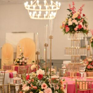 Gold Candelabra with Pink flowers